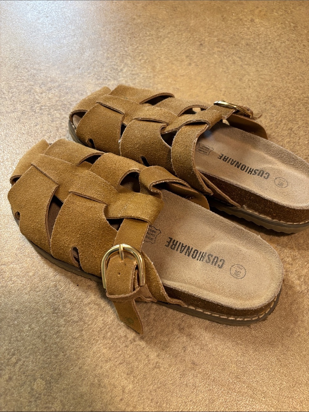 Women's Suede Woven Slide Sandals in Brown